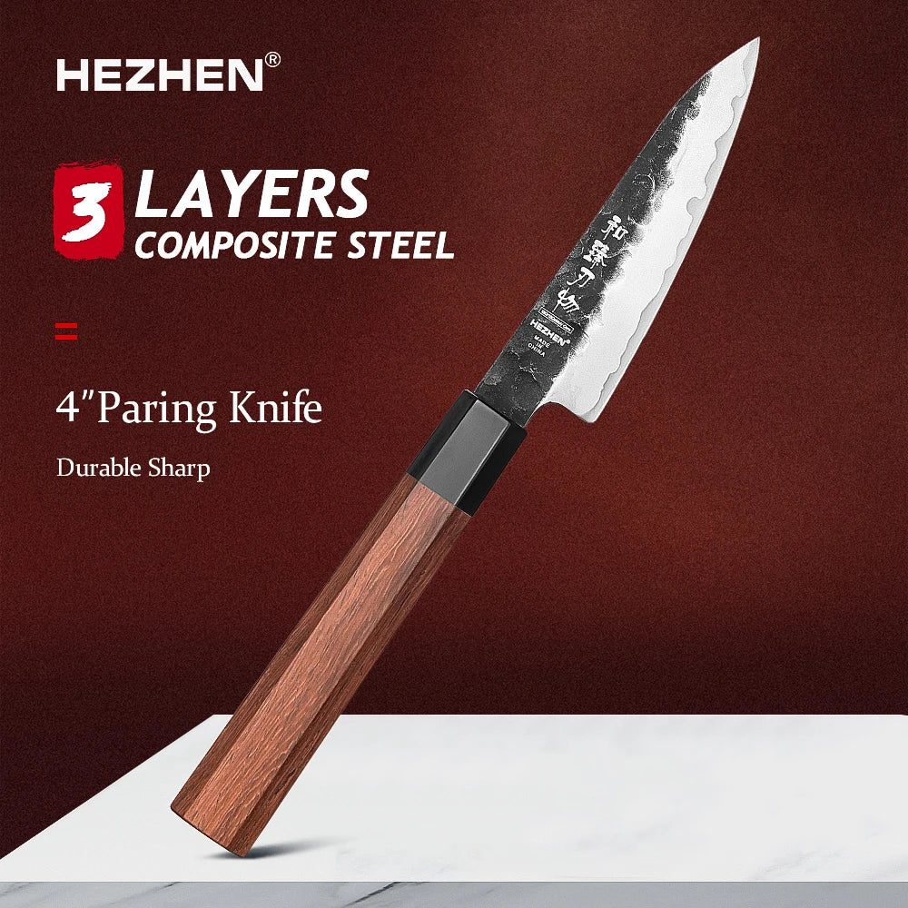 HEZHEN 1PC-5PC Kitchen Knife Set Chef Utility Stainless Steel 3 Layers Composite Steel Santoku Nakiri Kitchen Accessories