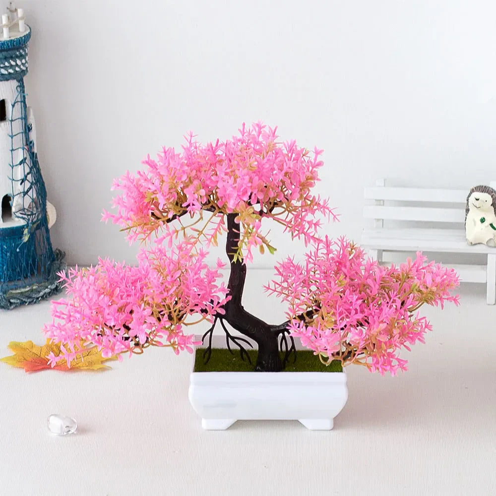 Artificial Plastic Plants Bonsai Small Tree Pot Potted Flower Garden Fake Plant Arrangement Ornaments Room Home Table Decor