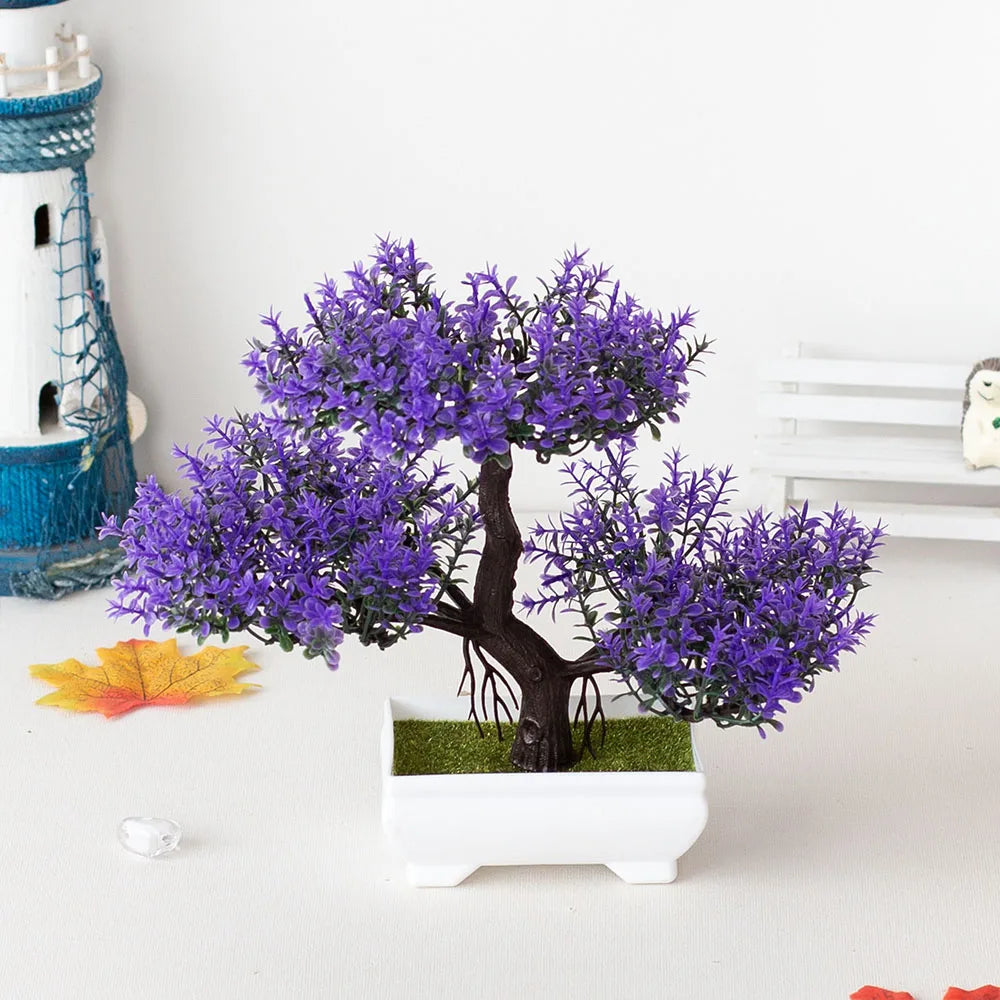 Artificial Plastic Plants Bonsai Small Tree Pot Potted Flower Garden Fake Plant Arrangement Ornaments Room Home Table Decor